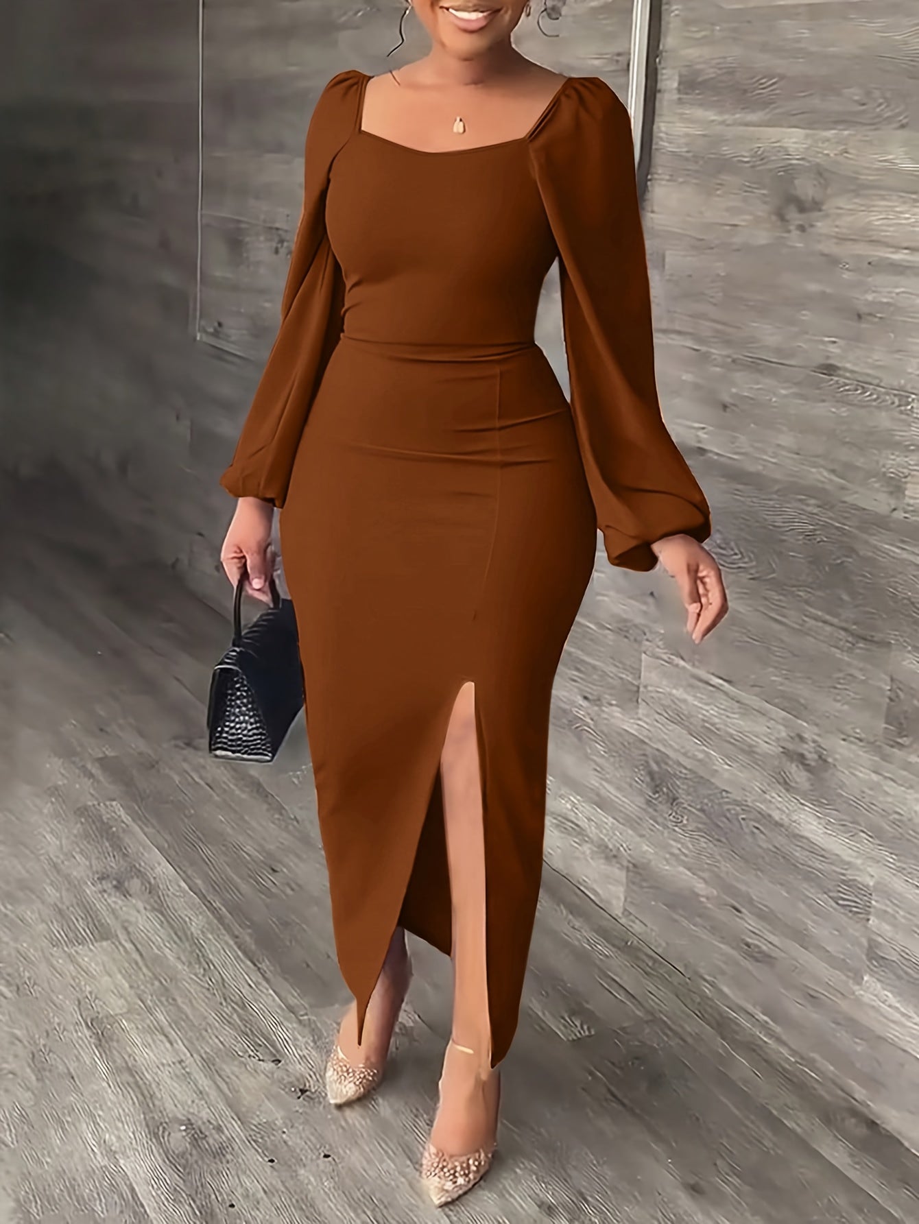 New European and American Style Fashion Slimming Split Long Sleeve Dress Trend